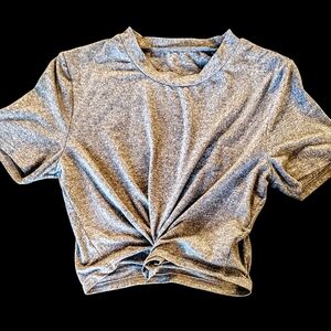 Gray Relaxed Crop T-Shirt with Ruched Detail